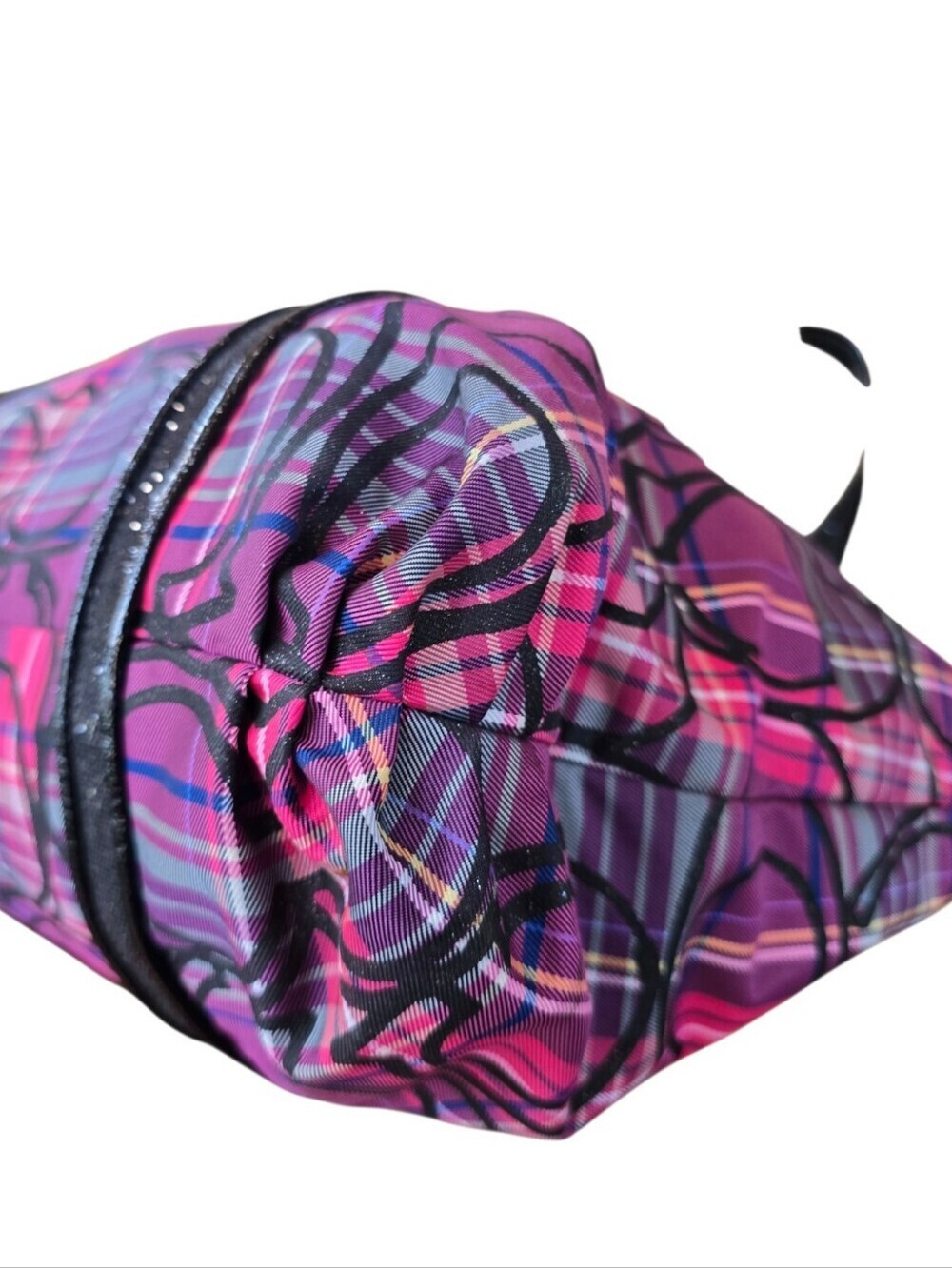 Coach Poppy Tartan Plaid Glam Purple Magenta Black Tote Bag - Picture 11 of 16